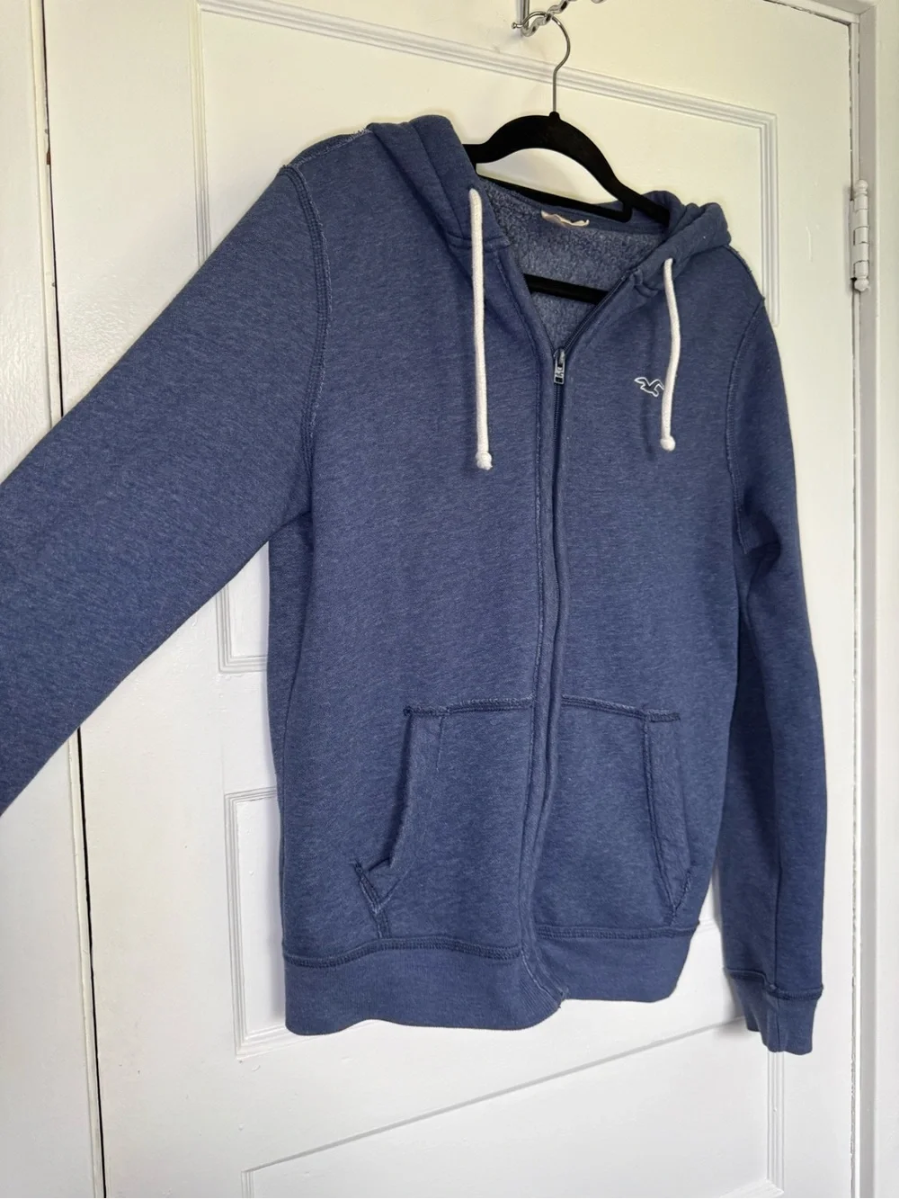 Hollister Co. Y2K Men’s Navy Blue Full-Zip Hoodie w/Drawstrings & Seagull Logo S